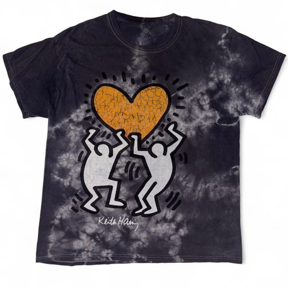 Keith Haring Black and Orange Heart Graphic Tee - Picture 1 of 3